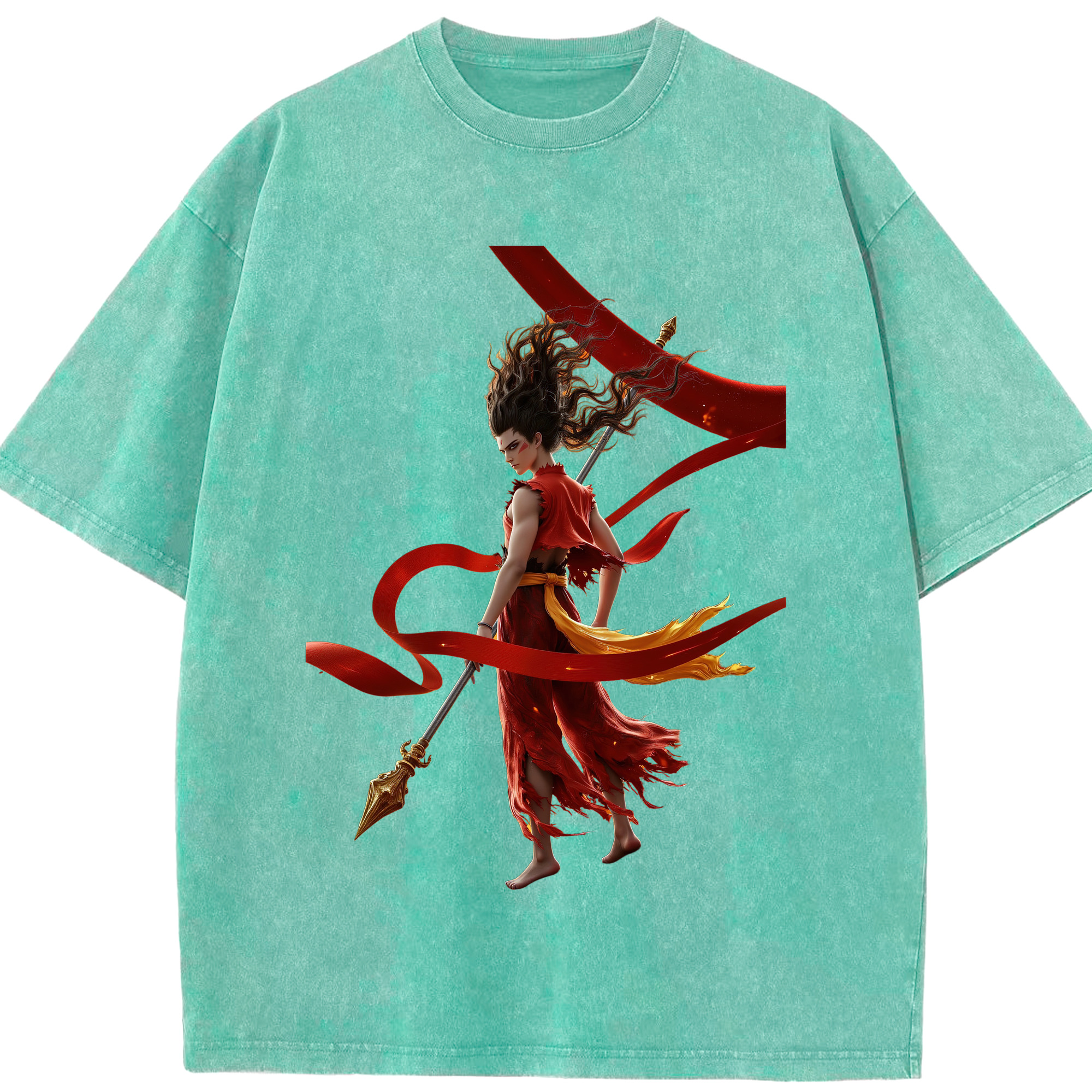 （画像用） Ne Zha 2 ナタ 魔童の大暴れ 綿100% ヴィンテージ風 半袖Tシャツ（フロントプリント）